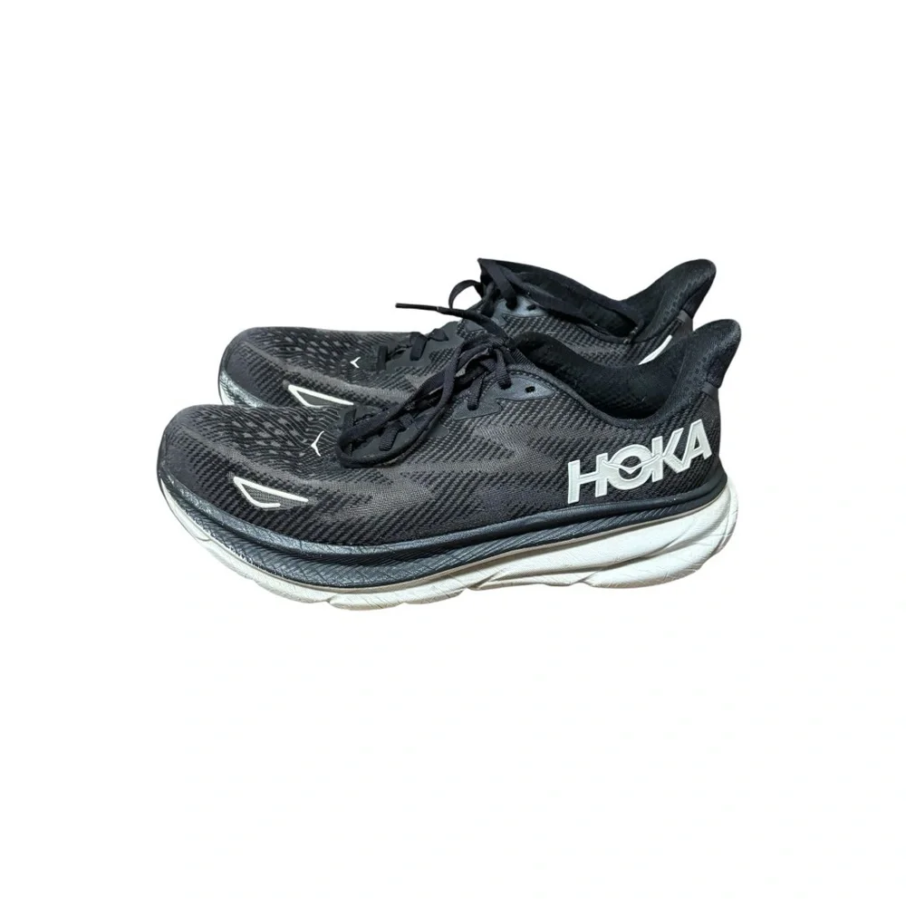 Hoka One One Clifton 9 Women’s 9.5 Running Walking Outdoor‎ Black White - Picture 4 of 8